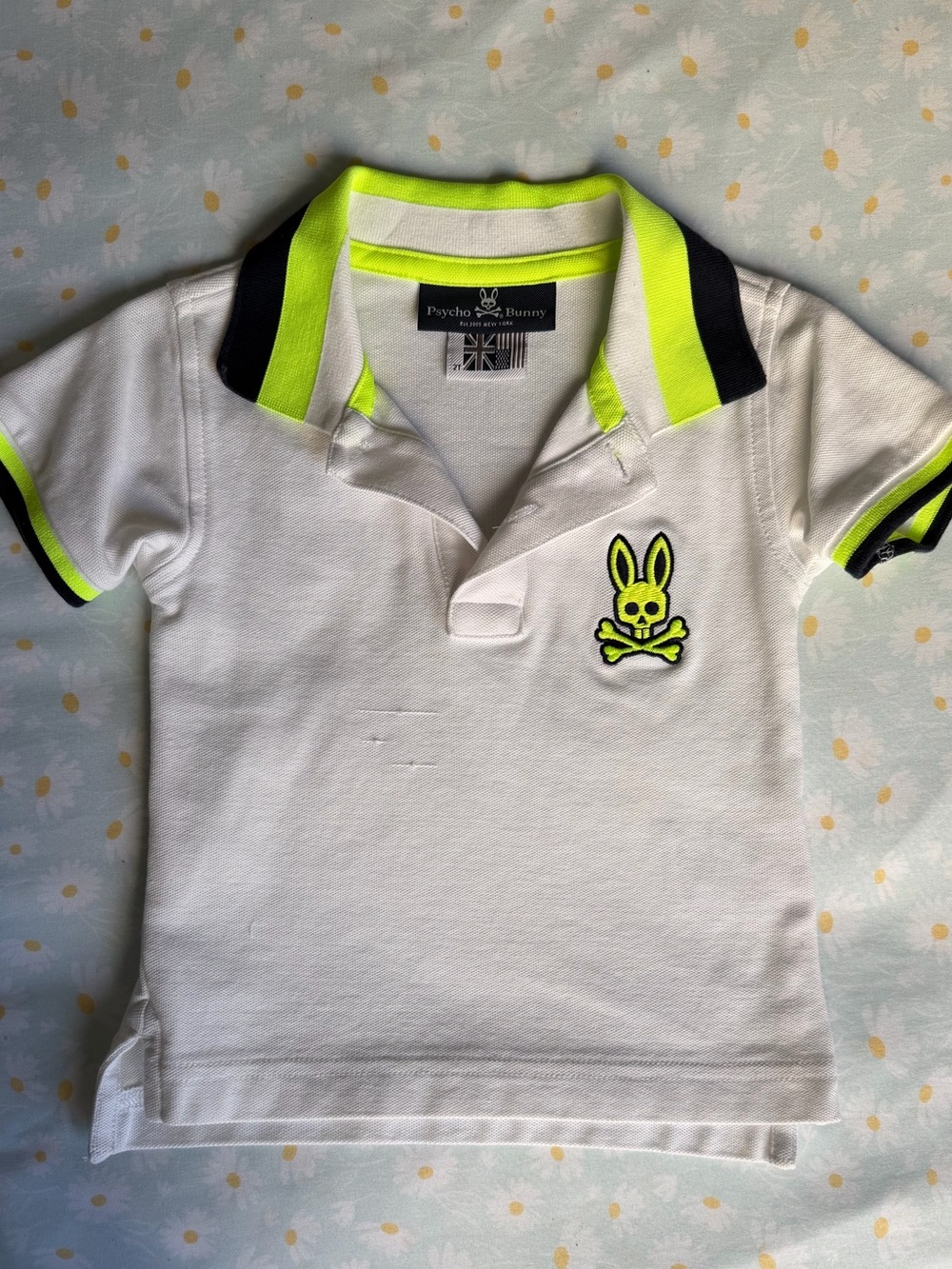 Psycho Bunny White Polo with Neon Green Trim